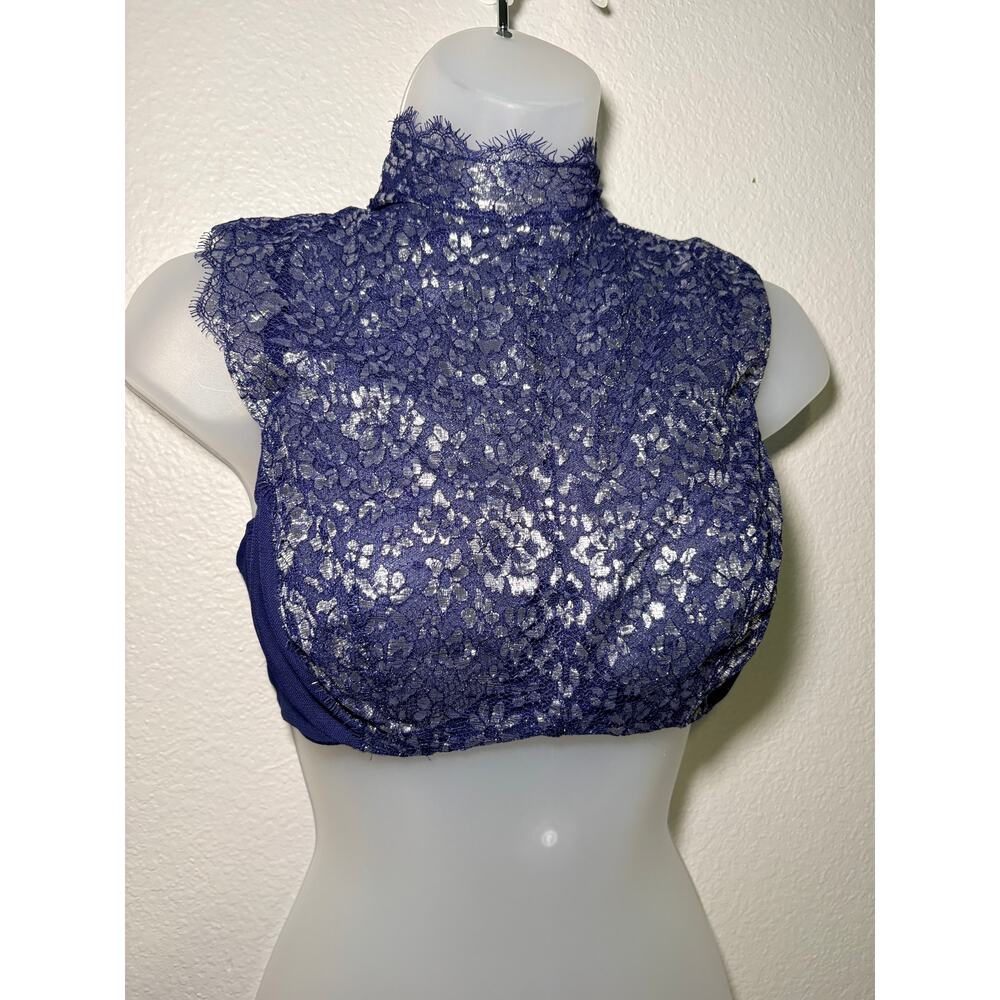 Victoria's Secret Silver & Blue Lace High-Neck Bra - 36D